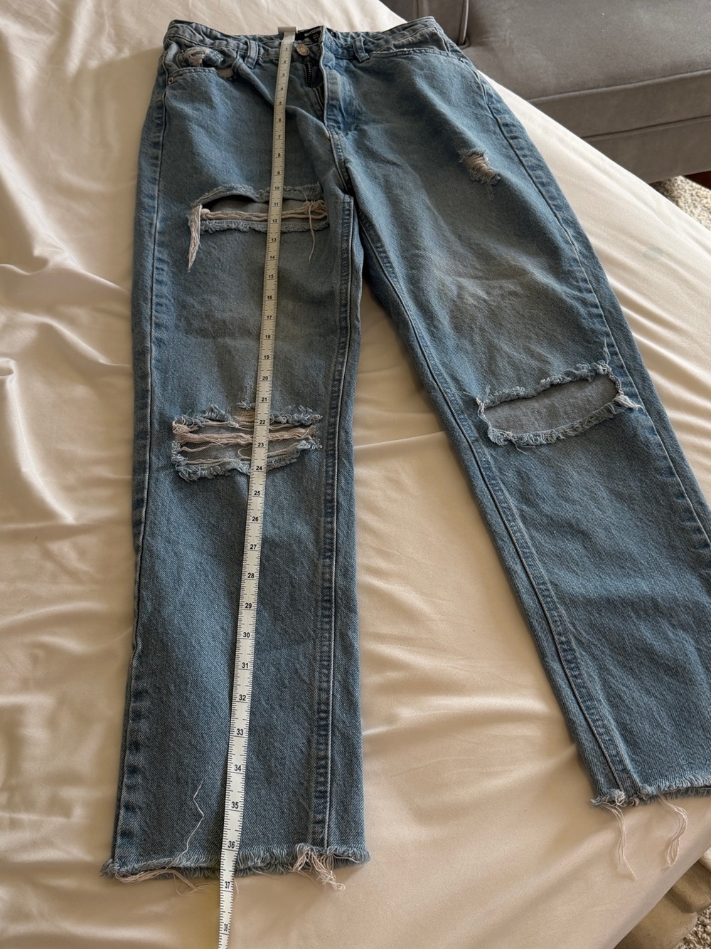 Missguided Distressed Light Blue Straight Jeans